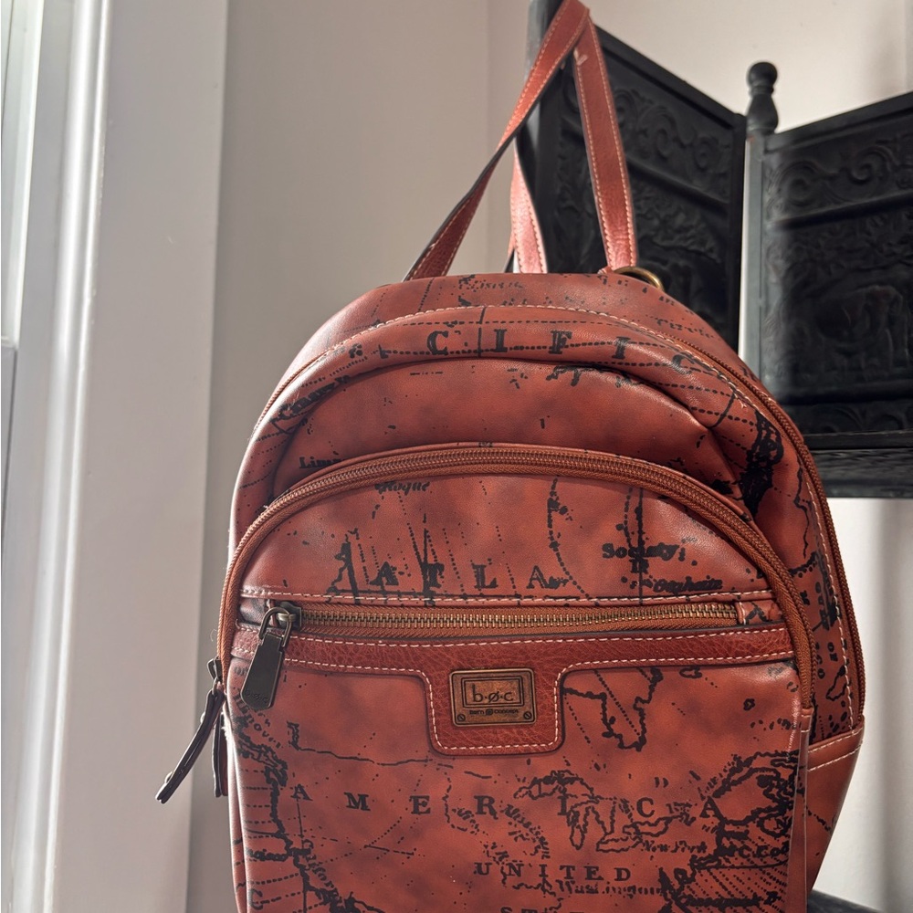 BOC Brown Map-Print Leather Backpack